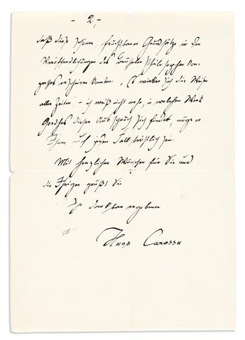 CAROSSA, HANS. Two Autograph Letters Signed, to aphorist Hans Margolius, in German,